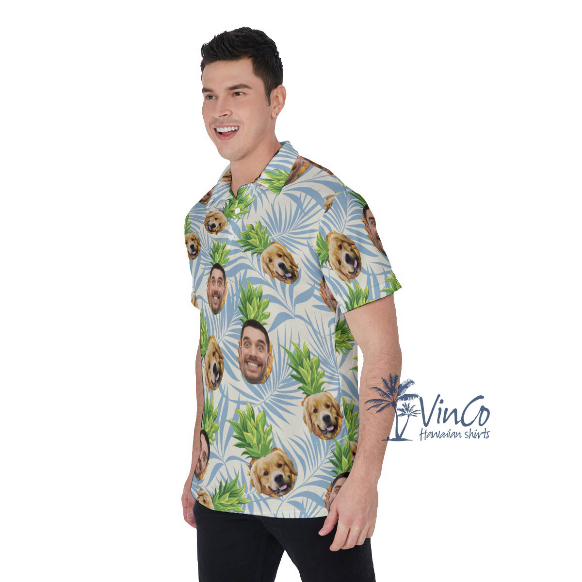 Tropical Pineapple Custom Dog Face Hawaiian Shirt Polo For Men