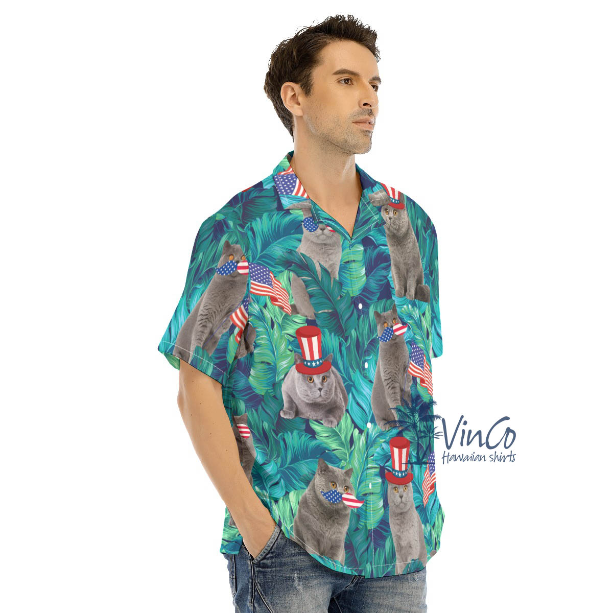 Funny Patriotic Cat Tropical Hawaiian Shirt