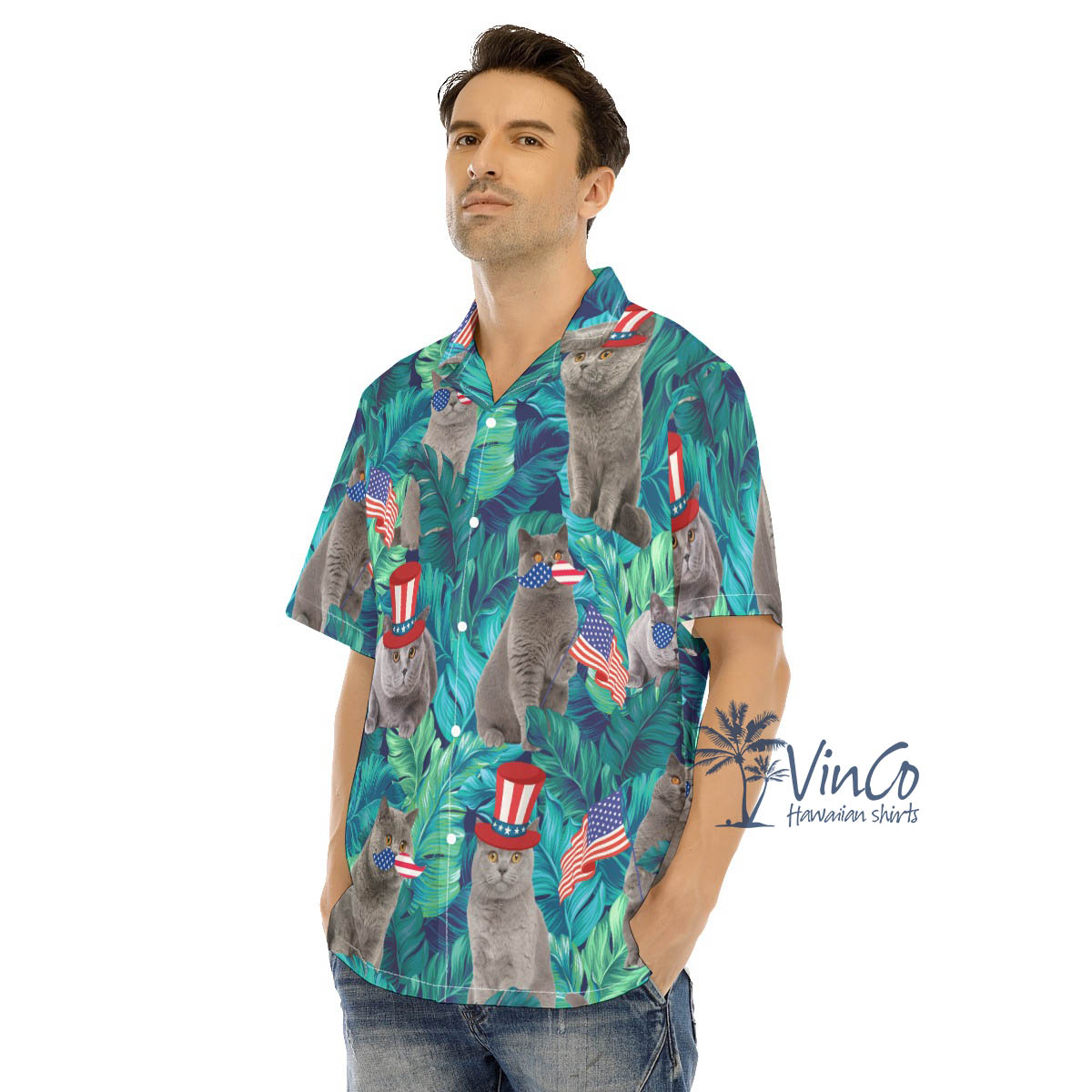 Funny Patriotic Cat Tropical Hawaiian Shirt