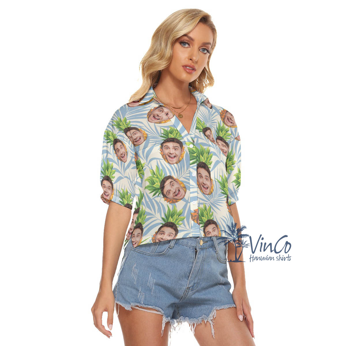 Custom Pineapple Hawaiian Cropped Shirt For Women