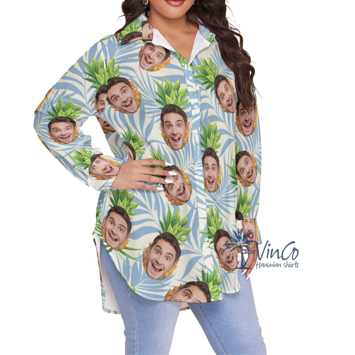 Custom Face Pineapple Plus Size Hawaiian Shirt For Women