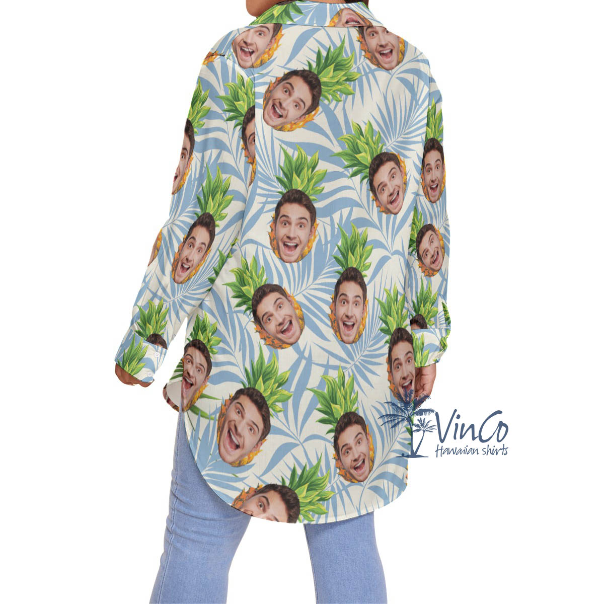 Custom Face Pineapple Plus Size Hawaiian Shirt For Women