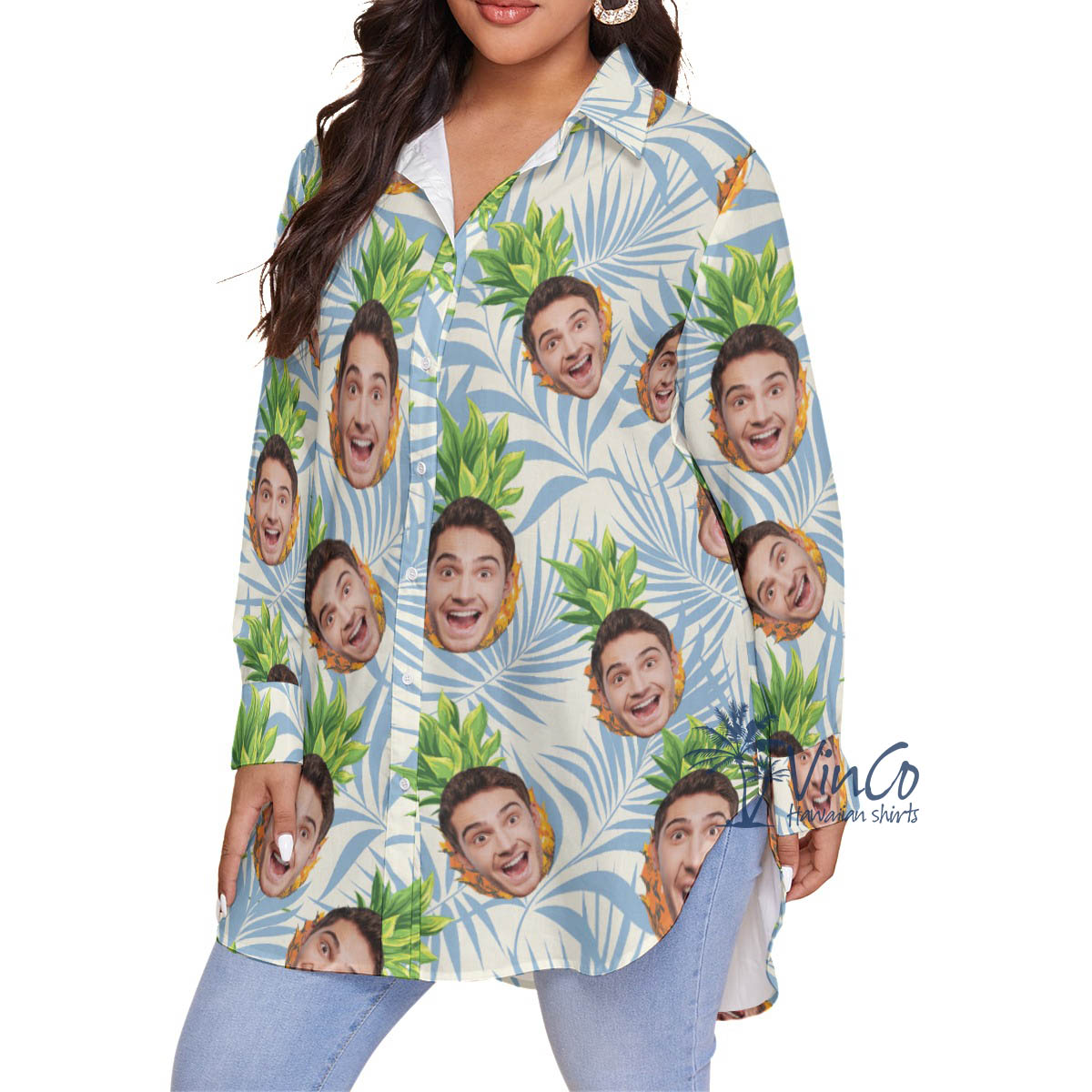 Custom Face Pineapple Plus Size Hawaiian Shirt For Women