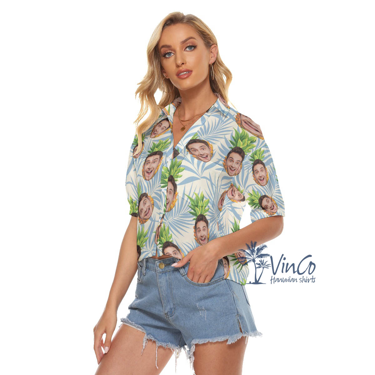 Custom Pineapple Hawaiian Cropped Shirt For Women