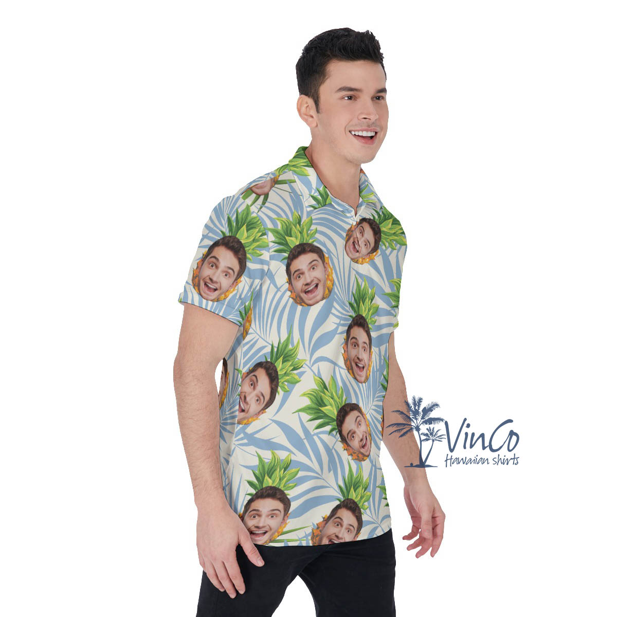 Custom Pineapple Face Hawaiian Polo Shirt For Men