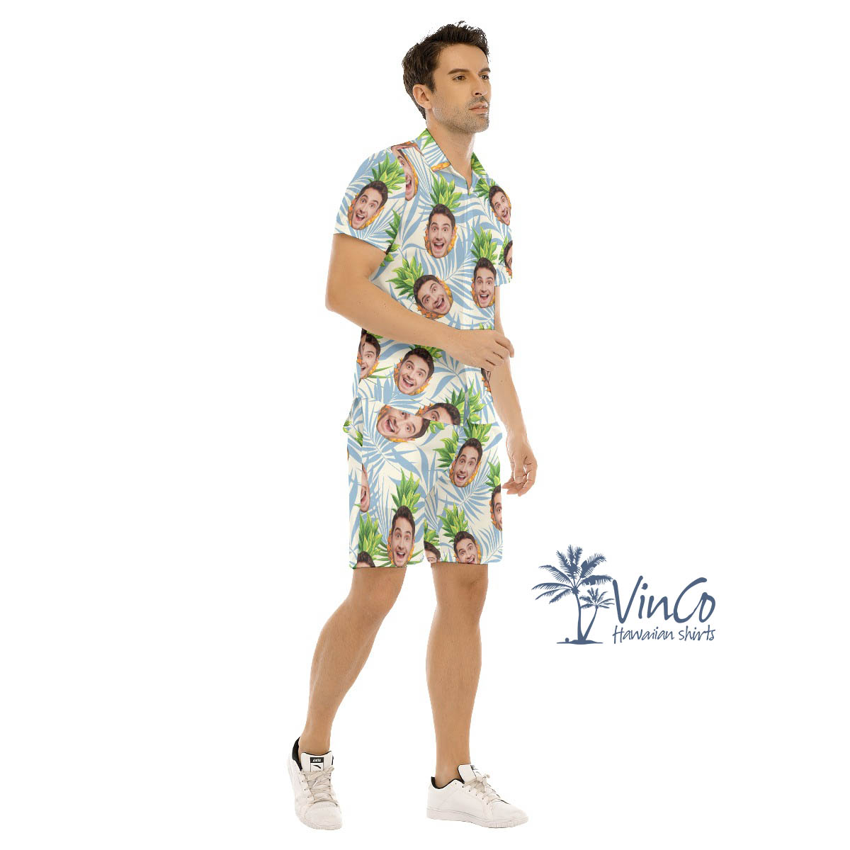 Personalized Pineapples Hawaiian Shirt Set With Faces For Men