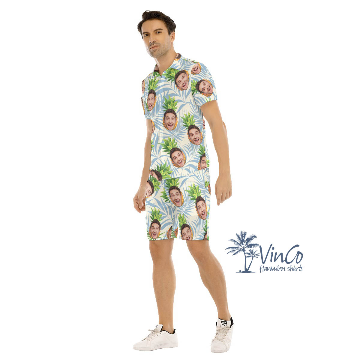 Personalized Pineapples Hawaiian Shirt Set With Faces For Men