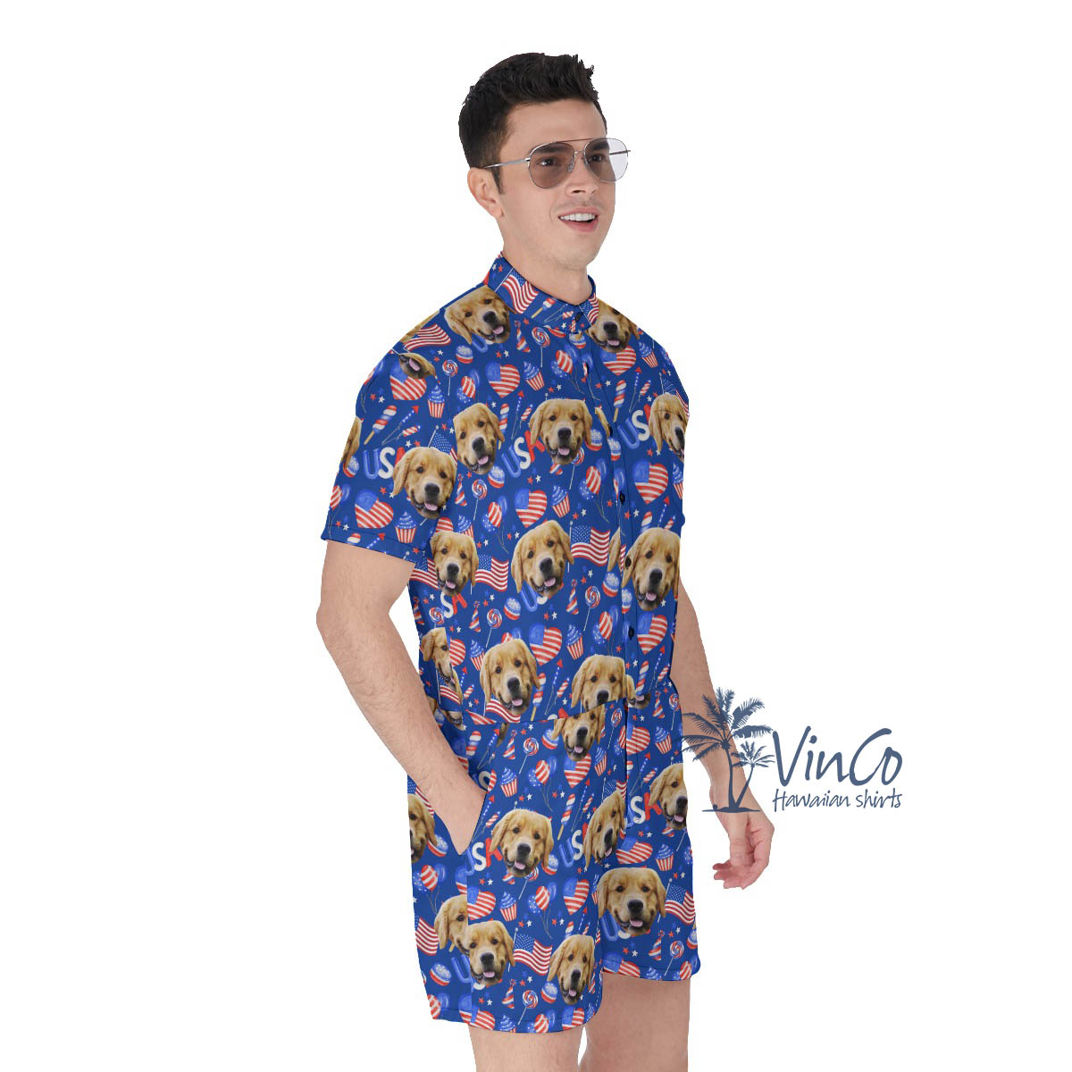 Custom Pet Face Patriotic Romper For Men
