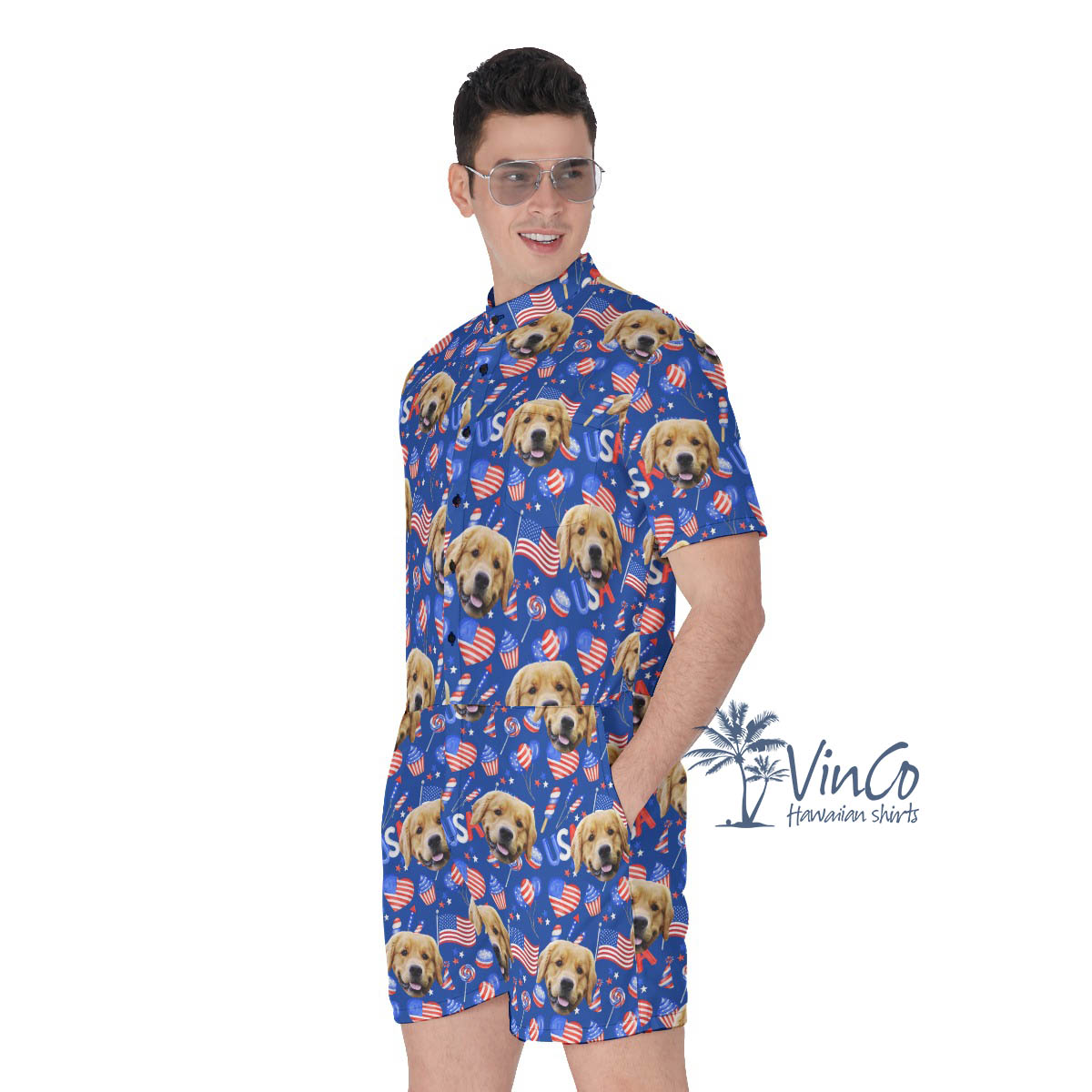 Custom Pet Face Patriotic Romper For Men