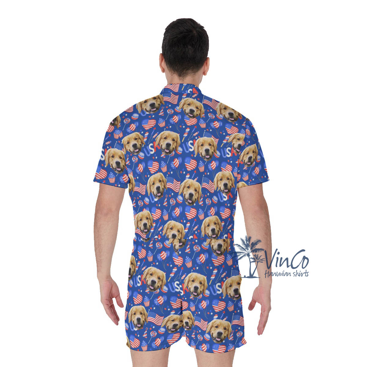 Custom Pet Face Patriotic Romper For Men