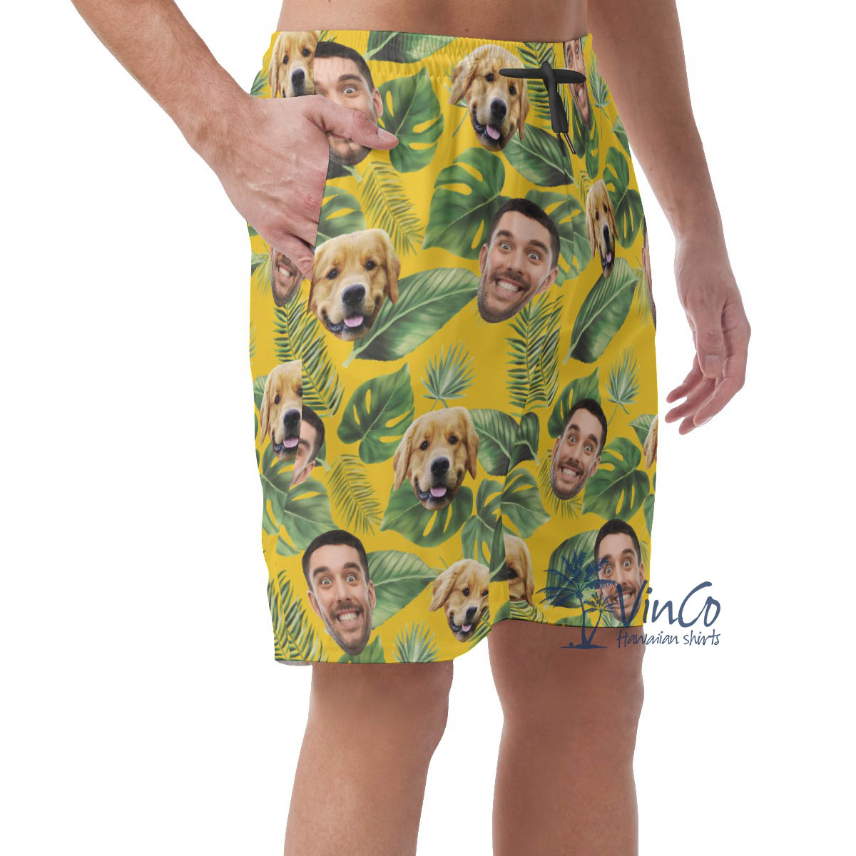 Yellow Custom Dog Hawaiian Shorts For Men