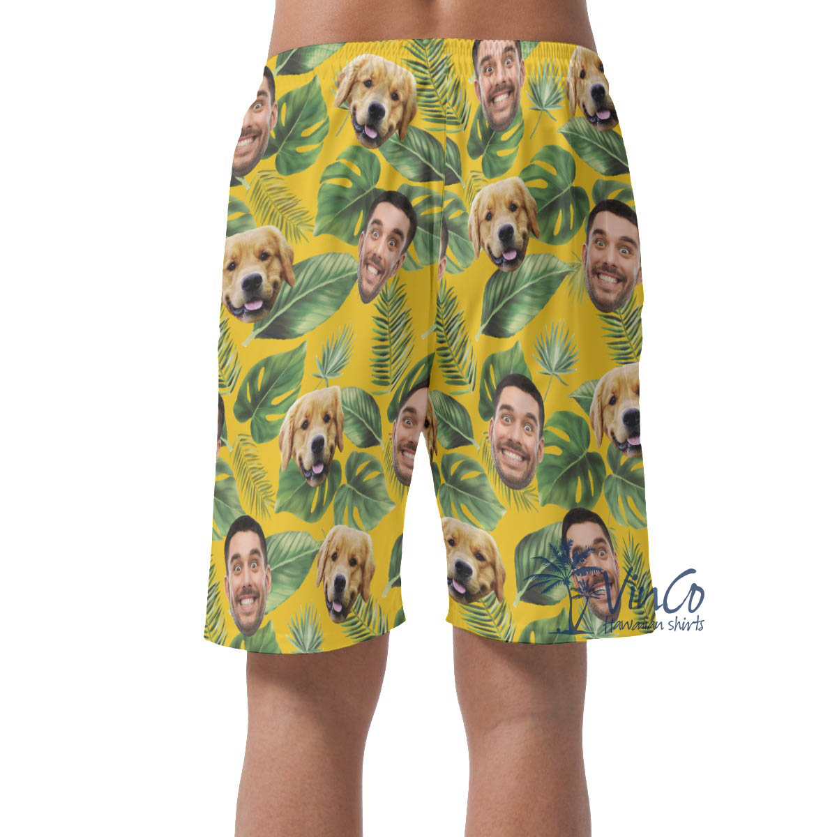Yellow Custom Dog Hawaiian Shorts For Men