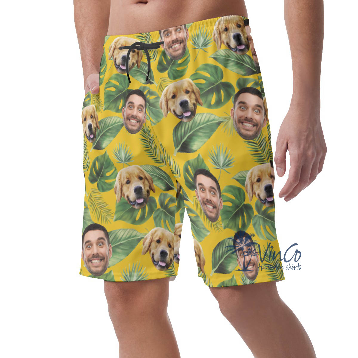 Yellow Custom Dog Hawaiian Shorts For Men