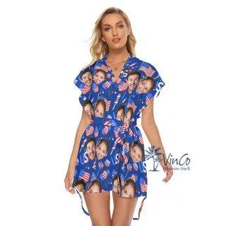 4th Of July Custom Face Couple Women's Dress For Holiday