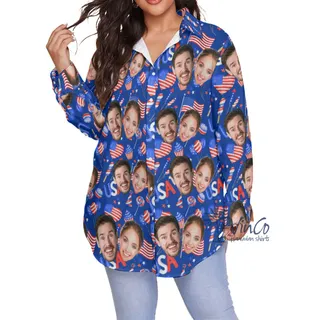 Custom 2 Faces Patriotic Hawaiian Shirt Plus Size For Women