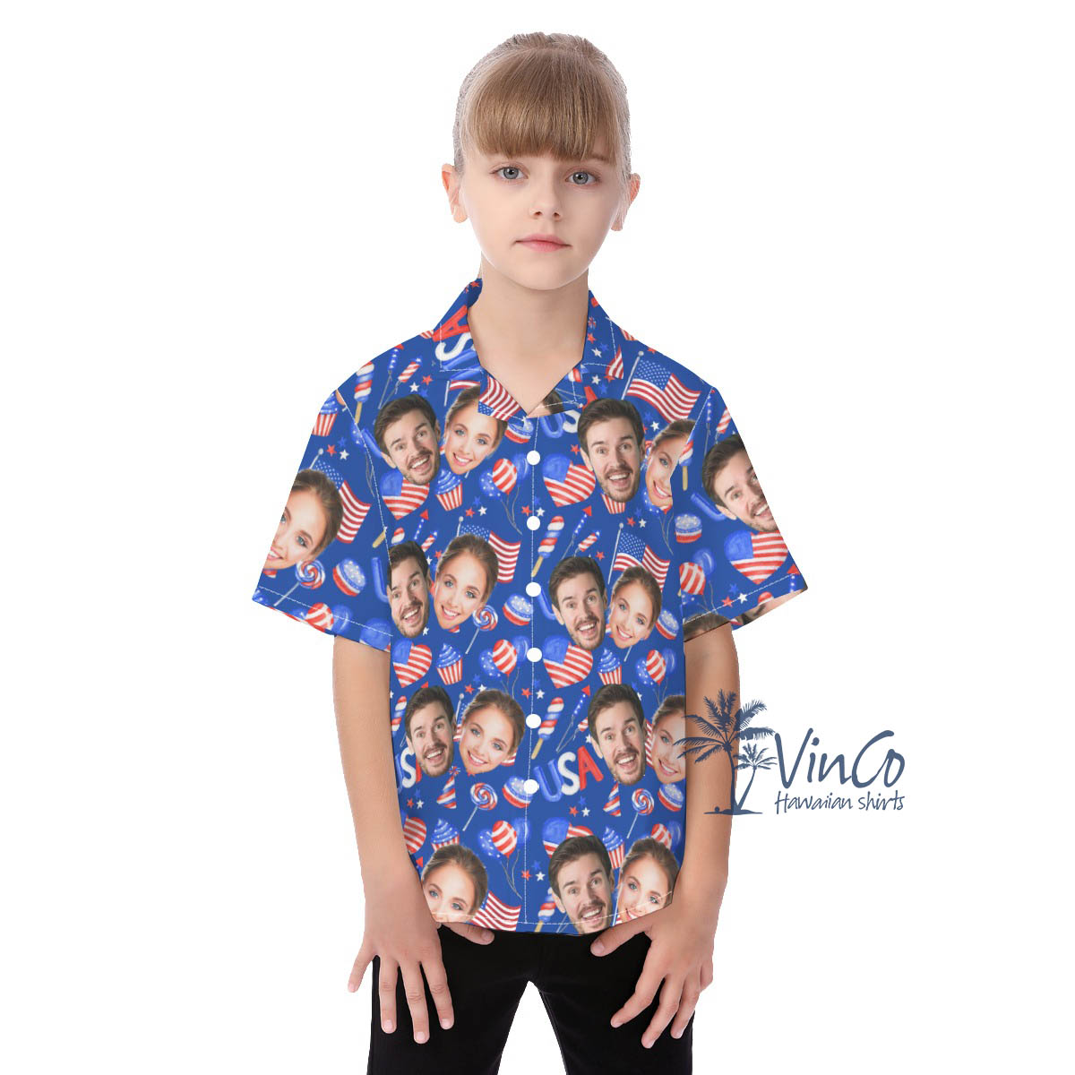 Custom 2 Faces Patriotic American Hawaiian Button Shirt For Kids - variant image 1