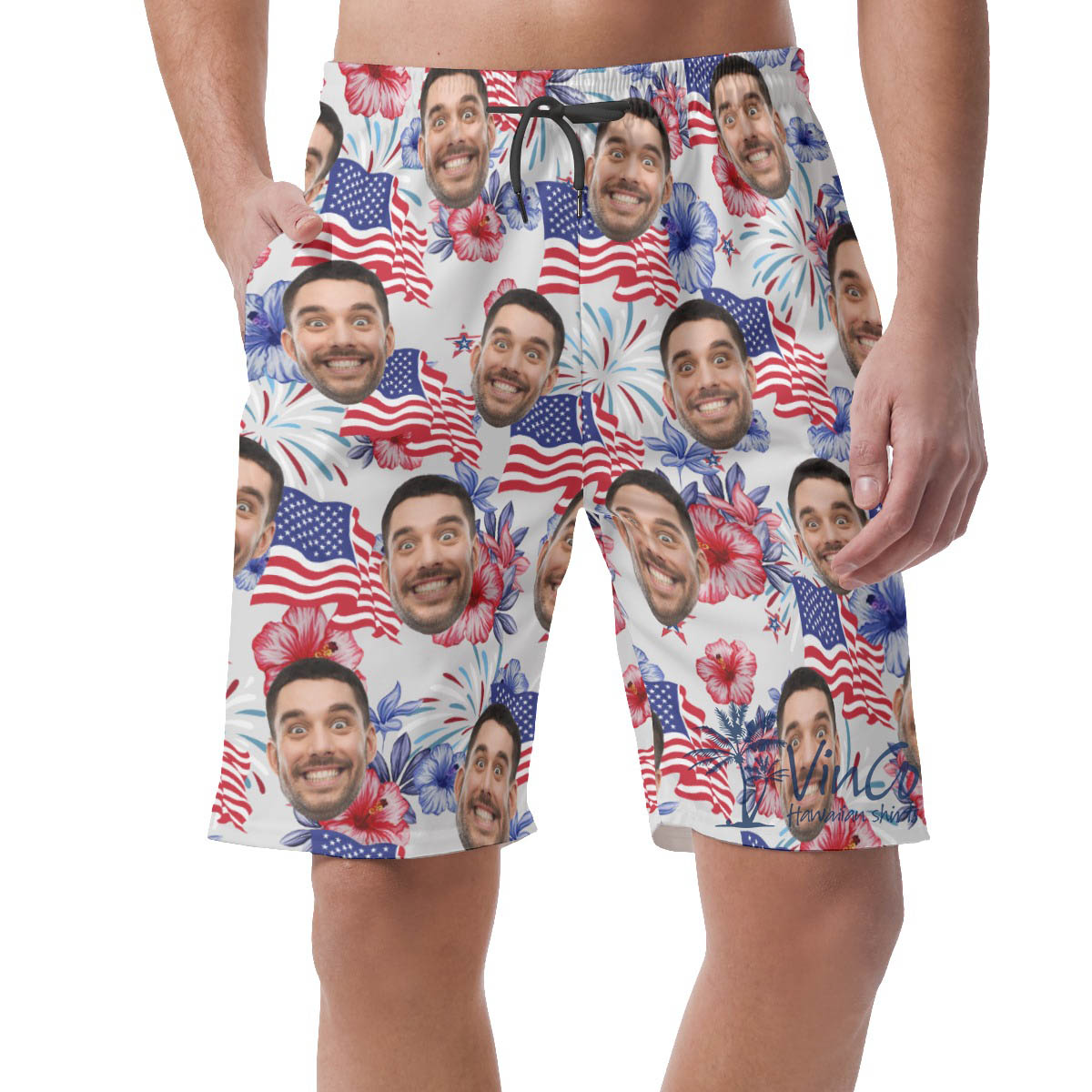 Funny Custom Face Patriotic Hawaiian Beach Shorts For Men - variant image 1