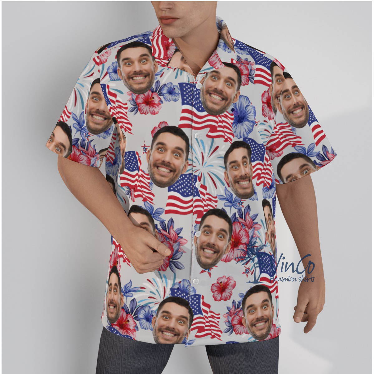 4th Of July Custom Face Floral Hawaiian Shirt - variant image 1