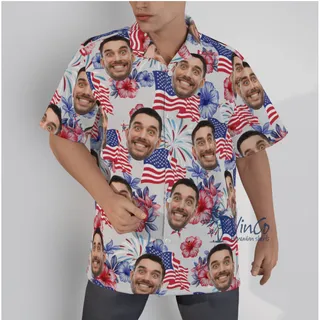 4th Of July Custom Face Floral Hawaiian Shirt