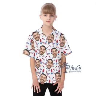 4th Of July Custom Kid's Hawaiian Shirt With Multi Faces