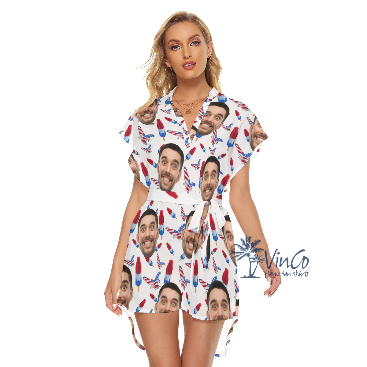4th Of July Custom Face Women's Hawaiian Dress With Belt - variant image 1