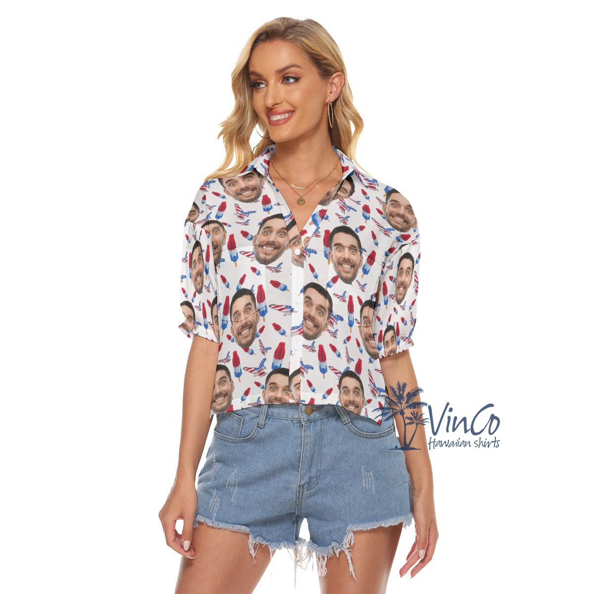 American Eagle Patriotic Custom Women's Hawaiian Crop Top - variant image 1