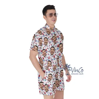 American Eagle Patriotic Custom Hawaiian Romper With Faces