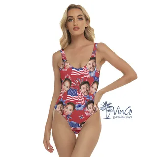 American Flag Custom Face Patriotic Hawaiian Swimsuit For Women