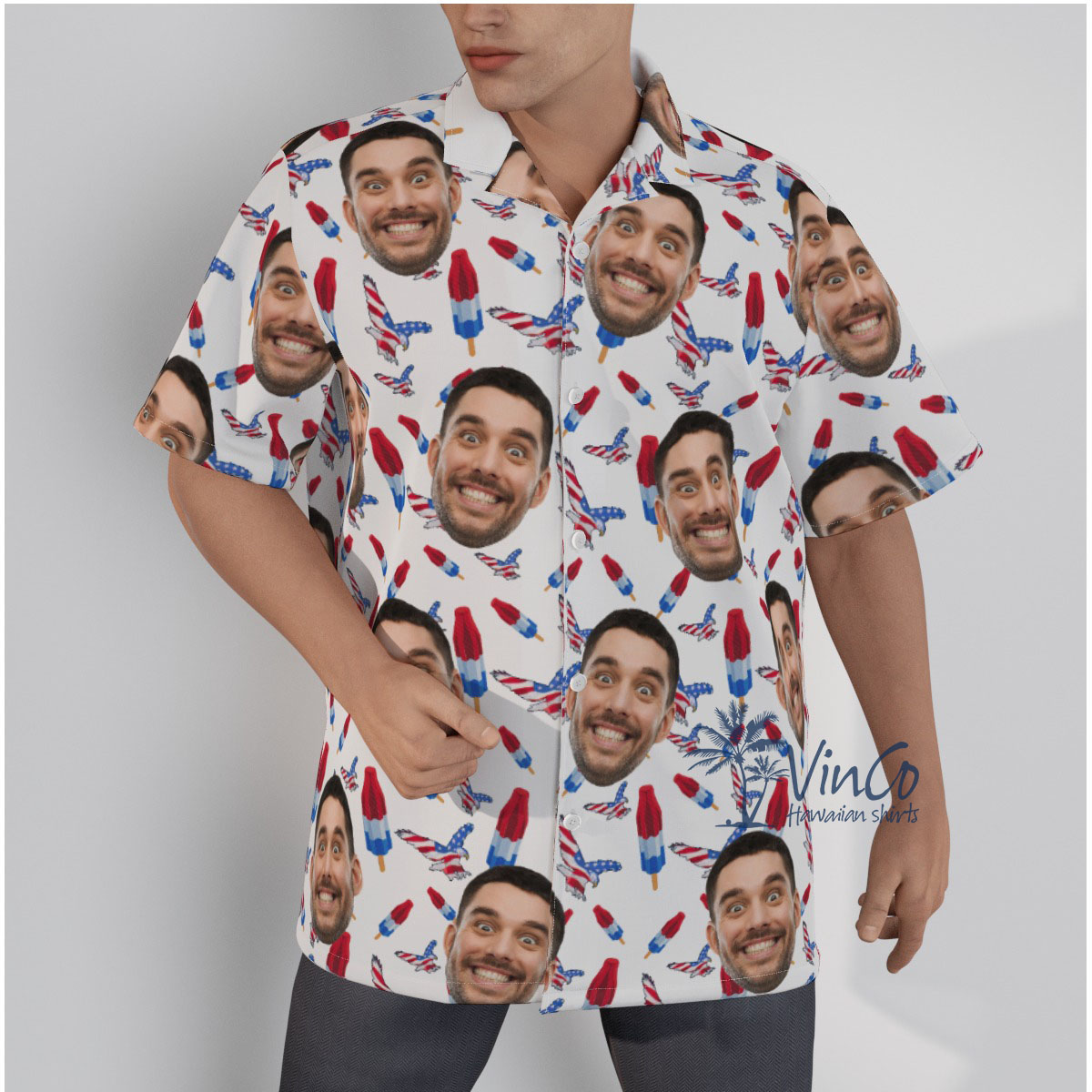 Custom Face American Eagle Hawaiian Shirt For Men - variant image 1