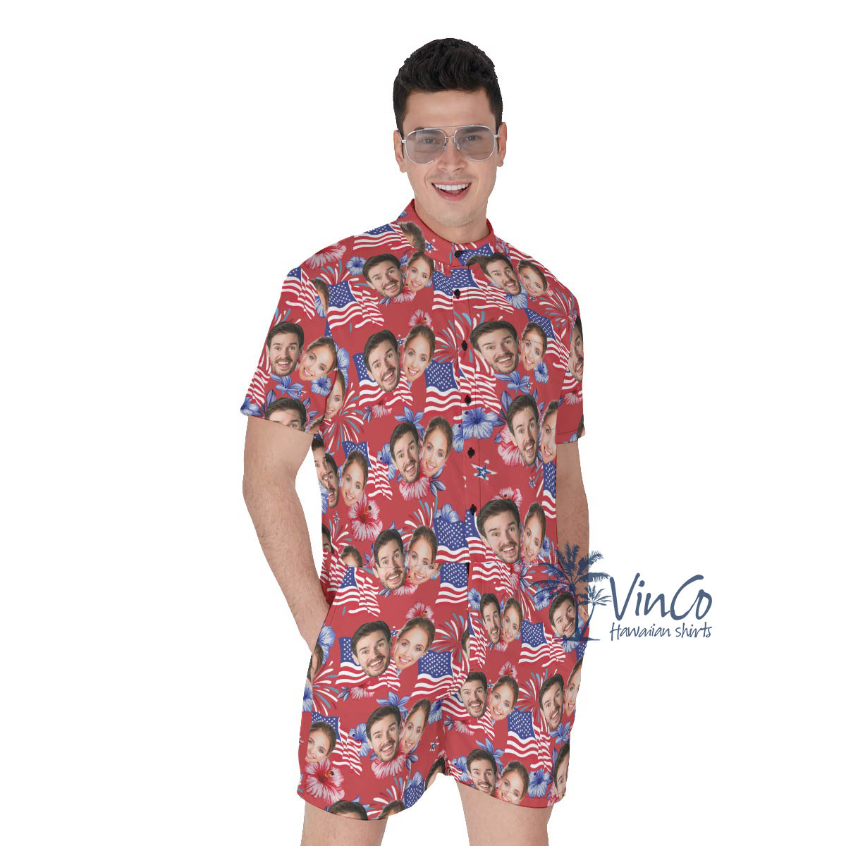4th Of July Custom Face Hawaiian Romper For Men - variant image 1