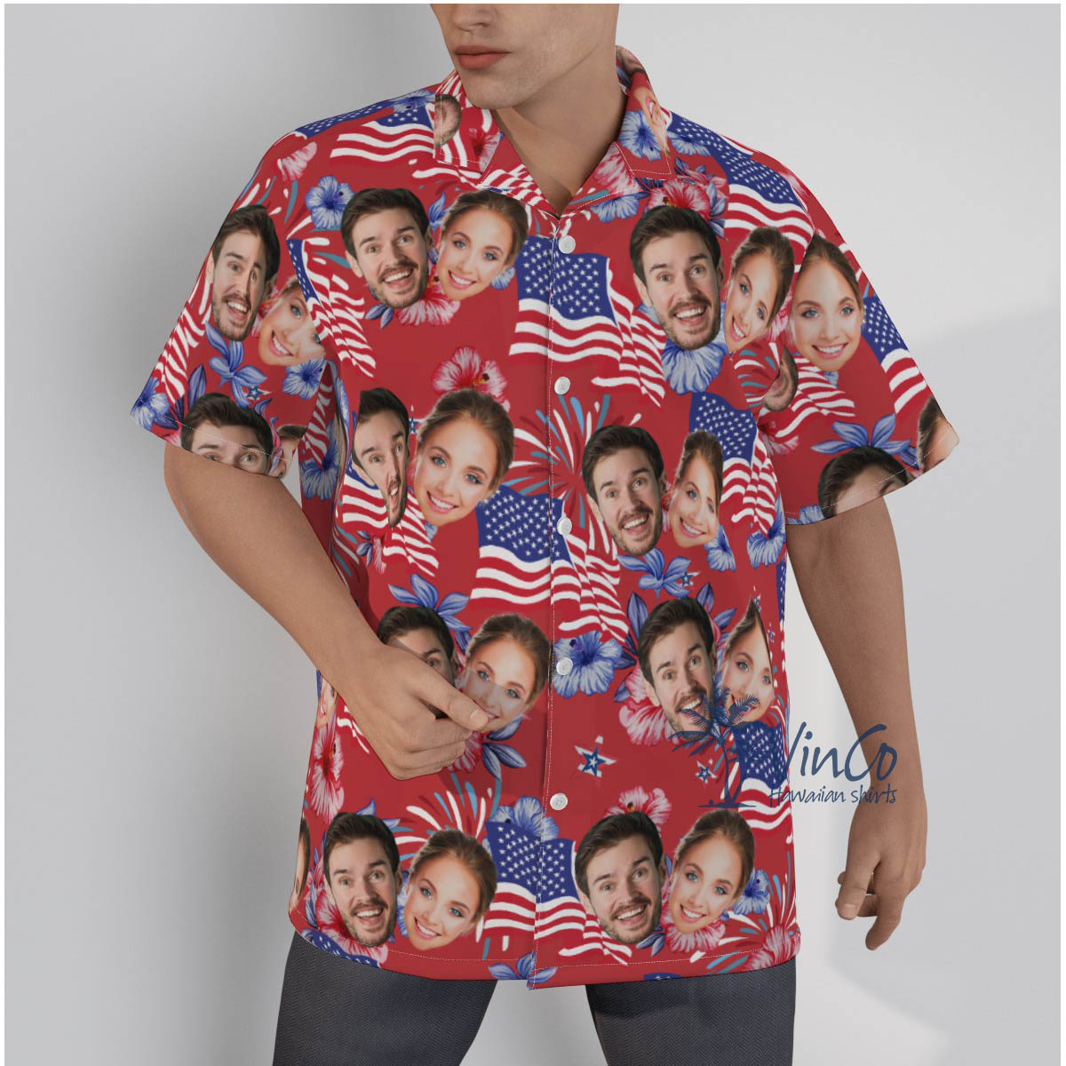 Custom Patriotic Red Hawaiian Shirt With Multiple Faces - variant image 1
