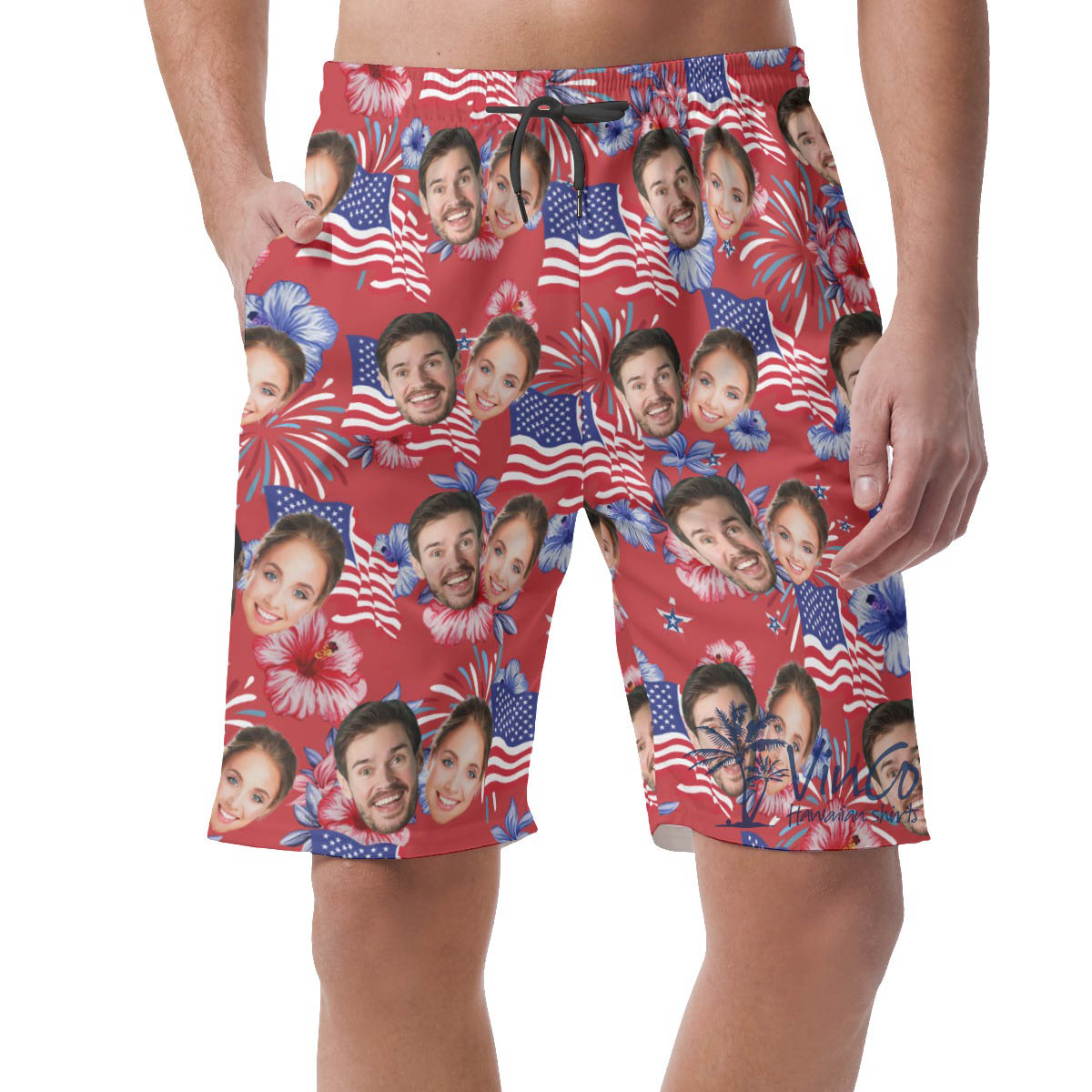 Custom Multiples Faces 4th Of July Hawaiian Beach Shorts For Men - variant image 1