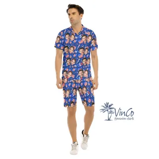 Personalized Multiple Faces Hawaiian Shirt Set For Men