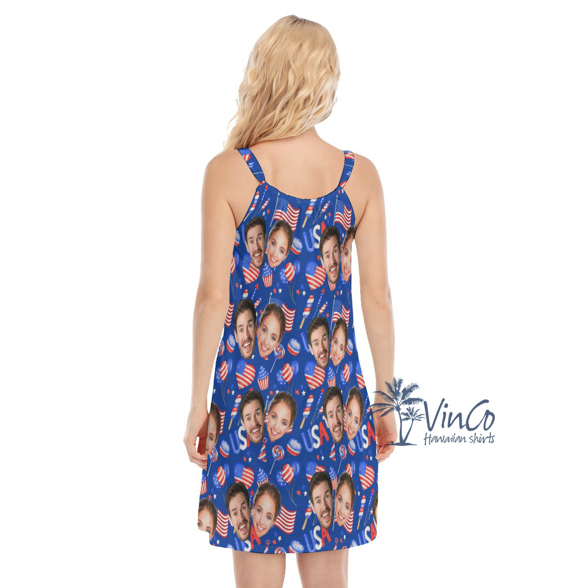 Custom Multiple Faces Independence Day USA Hawaiian Dress For Women