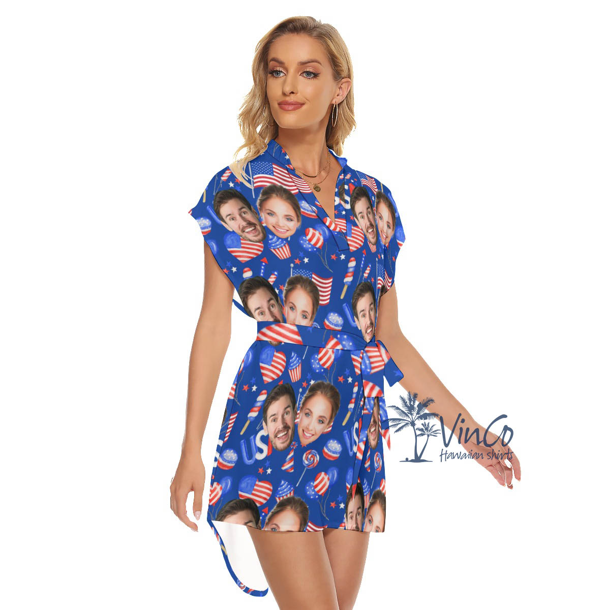4th Of July Custom Face Couple Women's Dress For Holiday
