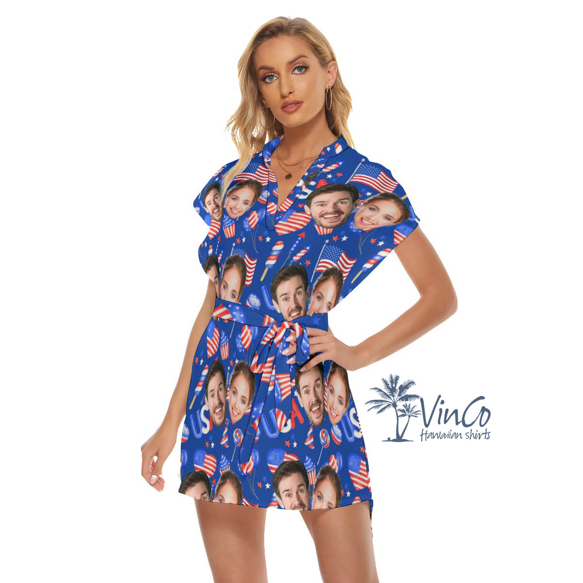 4th Of July Custom Face Couple Women's Dress For Holiday