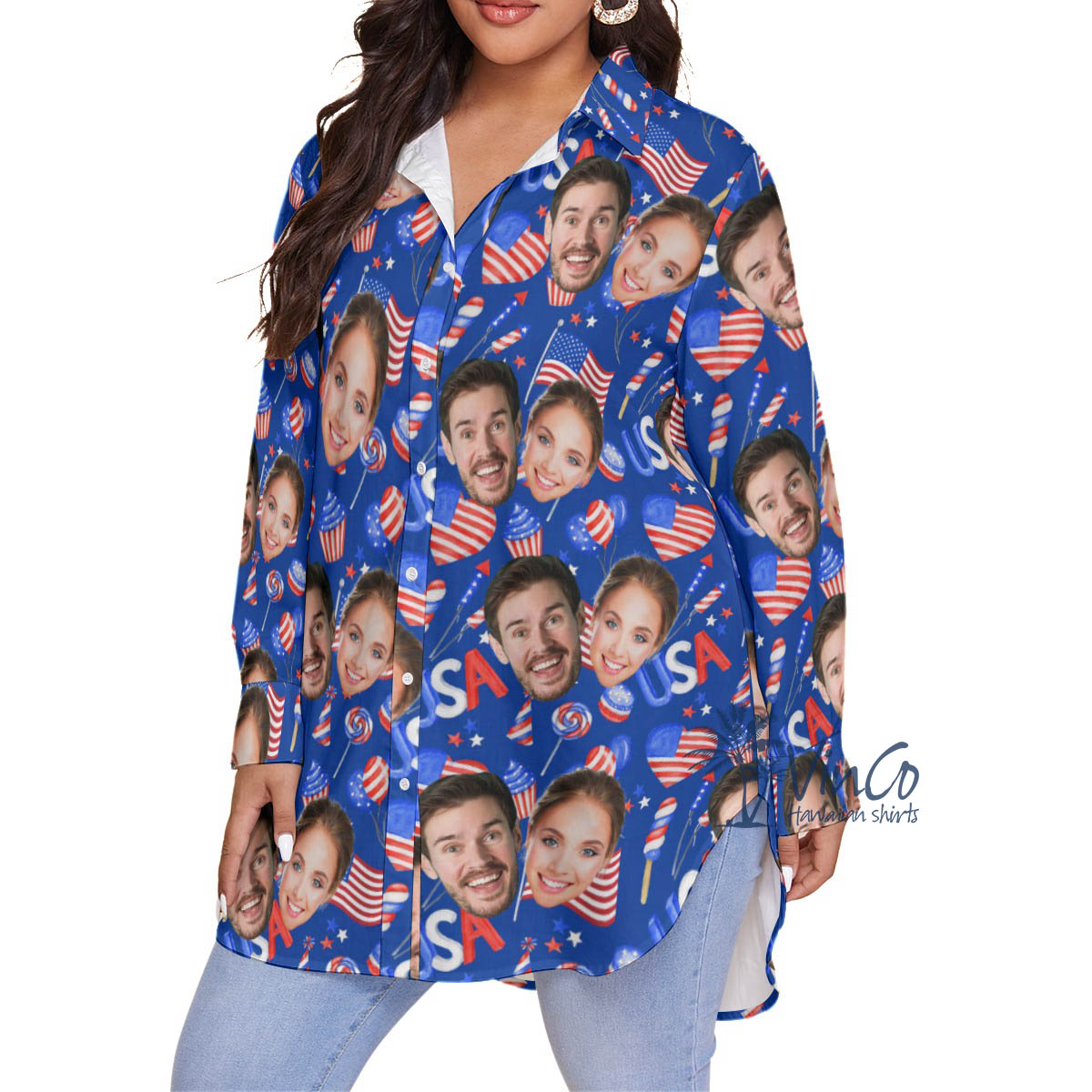 Custom 2 Faces Patriotic Hawaiian Shirt Plus Size For Women