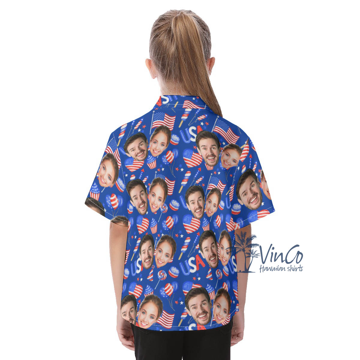 Custom 2 Faces Patriotic American Hawaiian Button Shirt For Kids