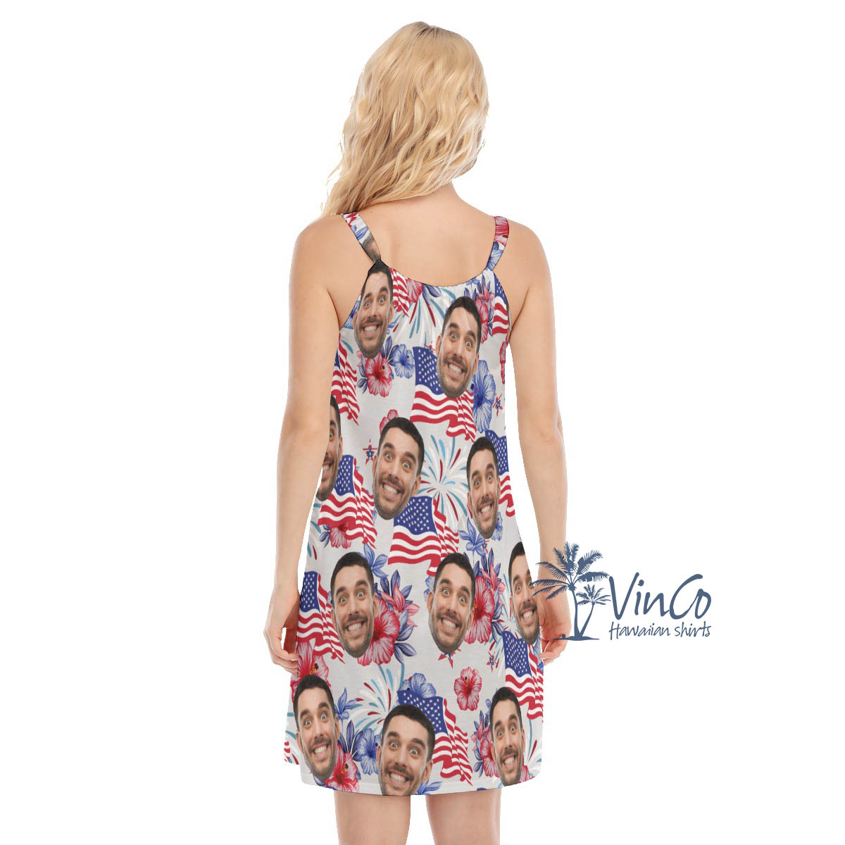 4th Of July Floral Hawaiian Dress With Custom Face