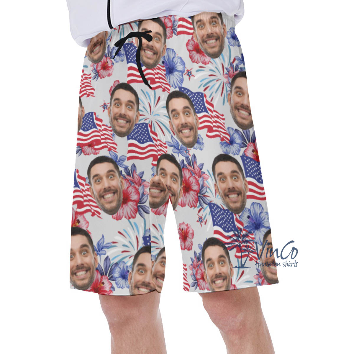 American Flag Custom Face Patriotic Hawaiian Swim Trunks For Men