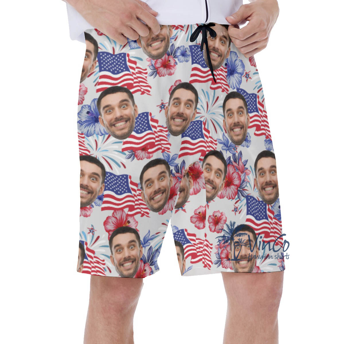 American Flag Custom Face Patriotic Hawaiian Swim Trunks For Men