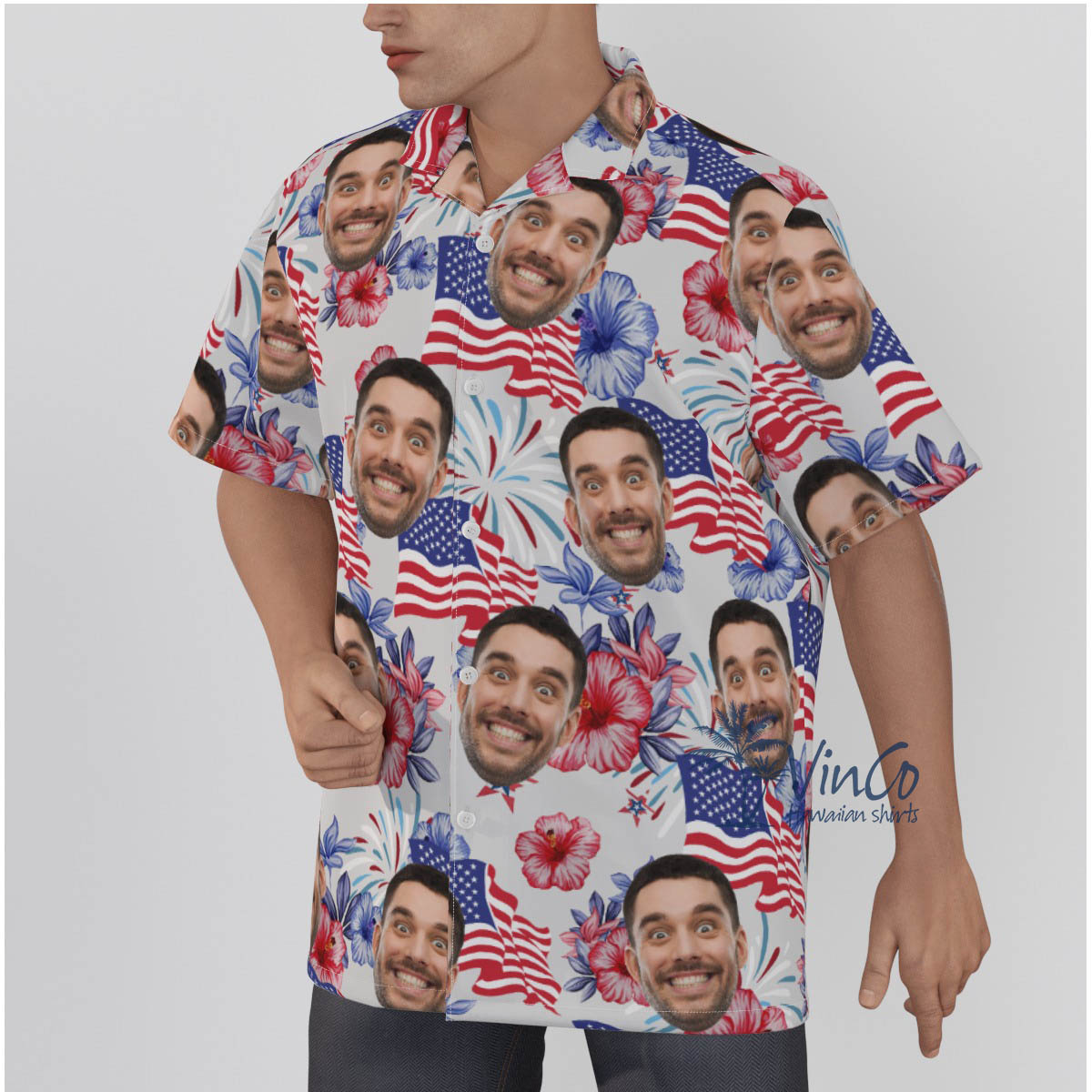 4th Of July Custom Face Floral Hawaiian Shirt