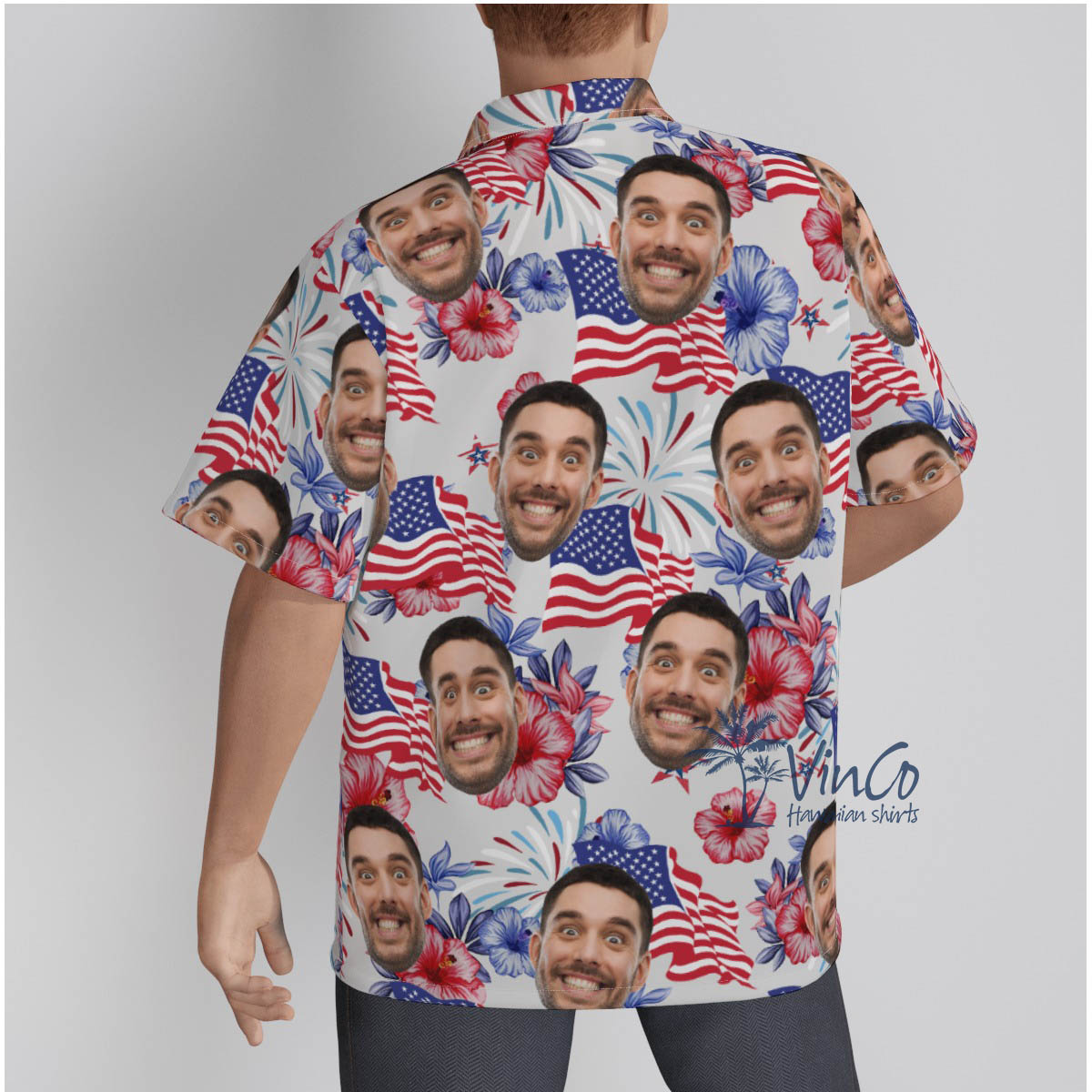 4th Of July Custom Face Floral Hawaiian Shirt
