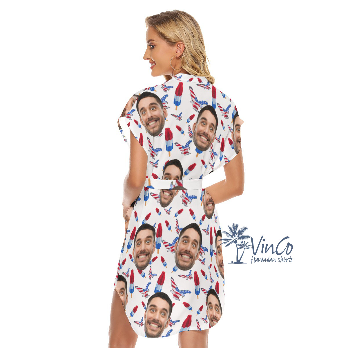 4th Of July Custom Face Women's Hawaiian Dress With Belt