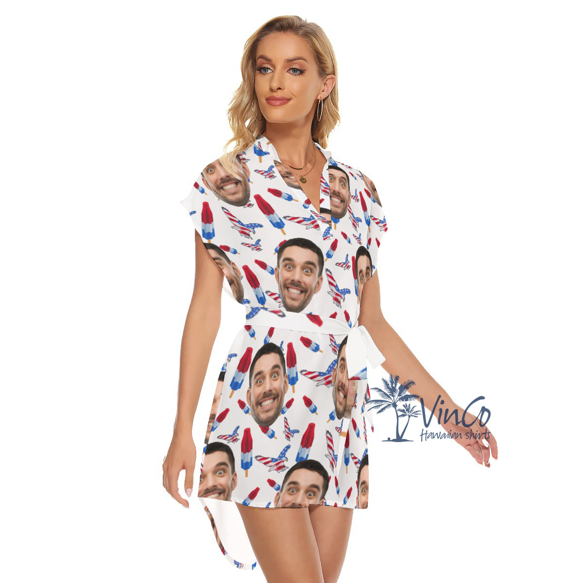 4th Of July Custom Face Women's Hawaiian Dress With Belt