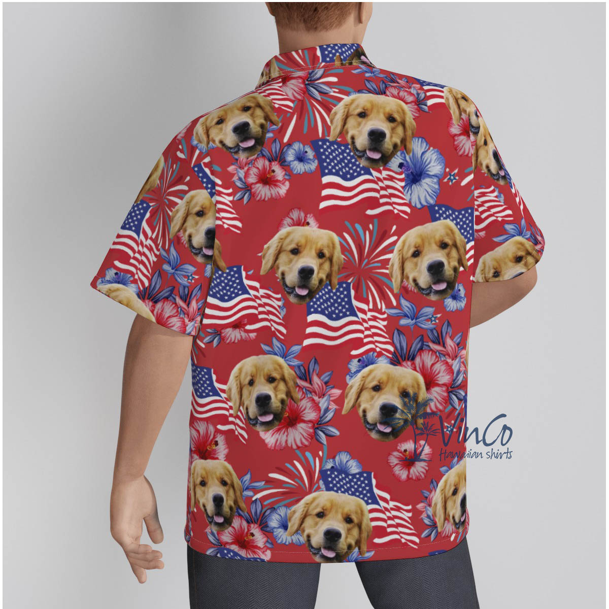 Funny Custom Dog Face 4th Of July Floral Red Hawaiian Shirt
