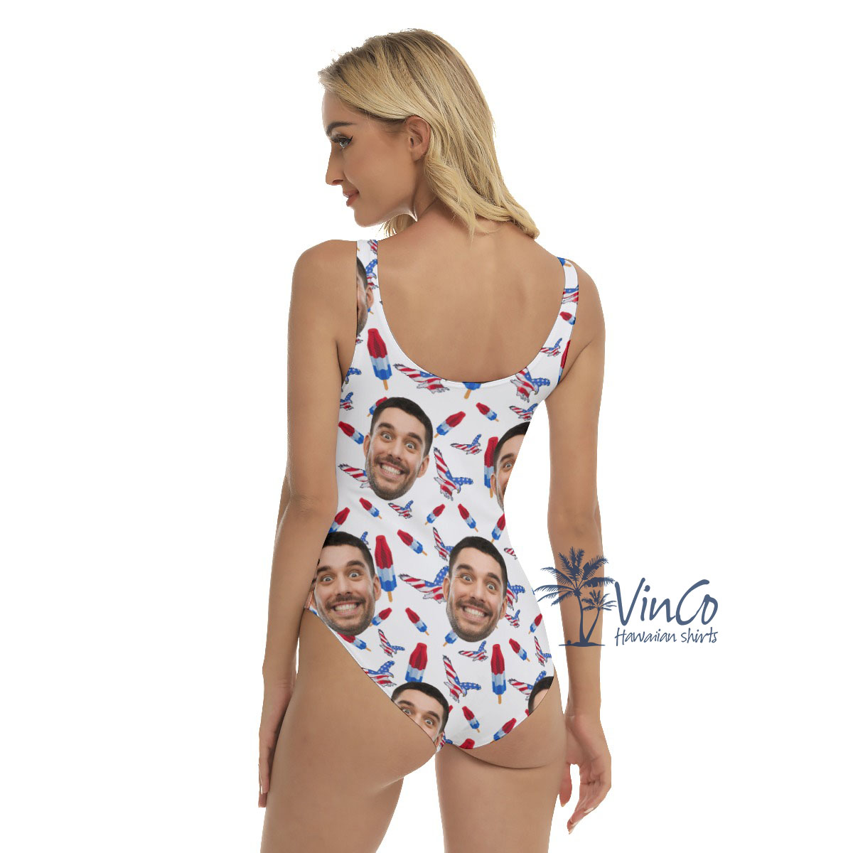 American Eagle Custom Hawaiian Swimsuit With Multi Faces