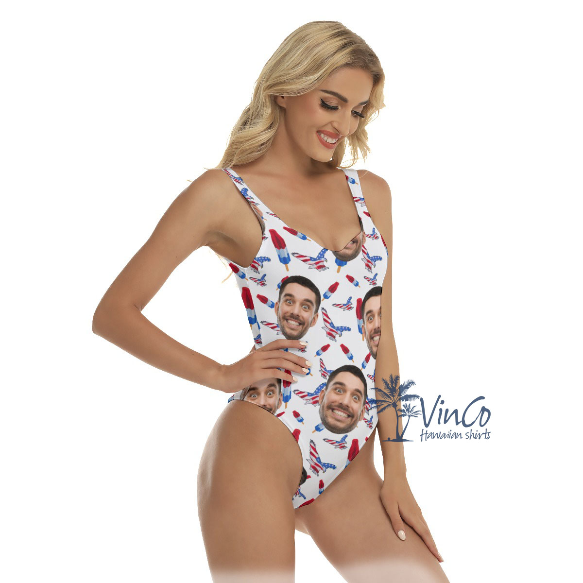 American Eagle Custom Hawaiian Swimsuit With Multi Faces