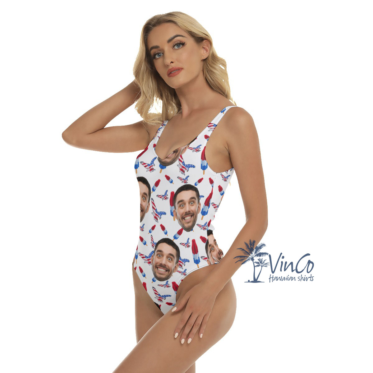 American Eagle Custom Hawaiian Swimsuit With Multi Faces