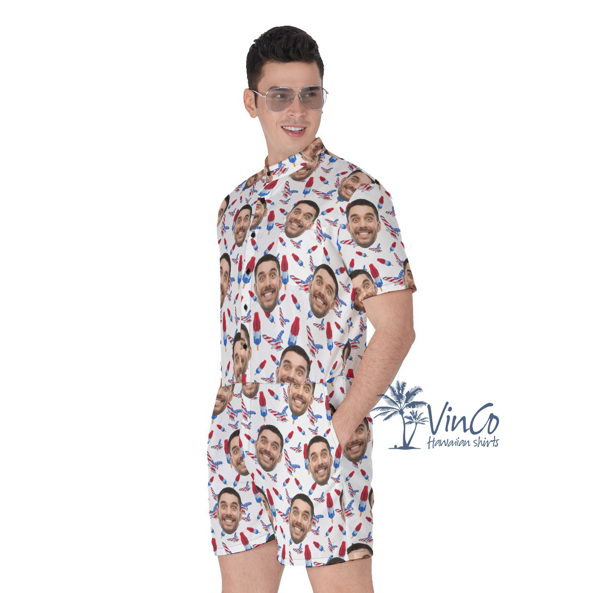 American Eagle Patriotic Custom Hawaiian Romper With Faces